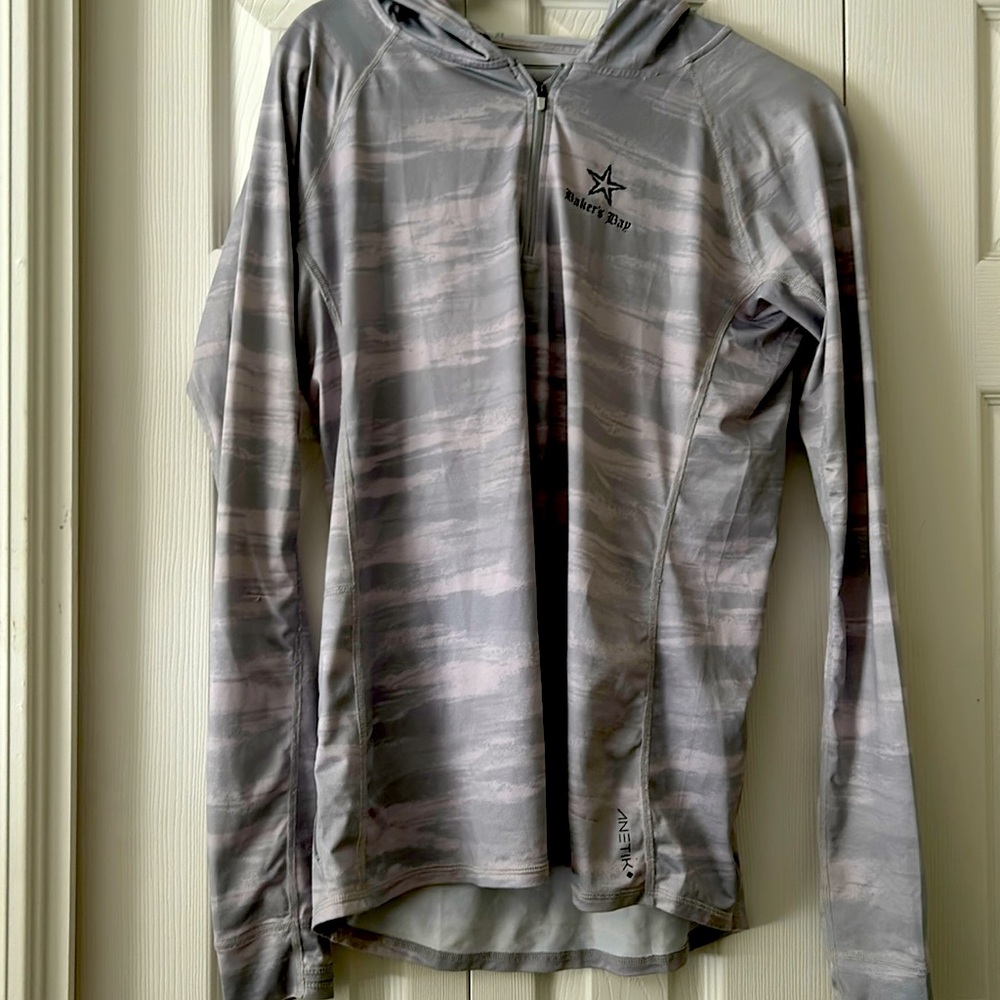 Gray and white hooded rashguard from Bakers Bay